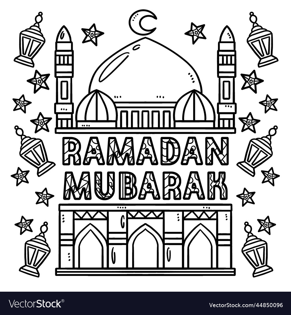 Ramadan mubarak coloring page for kids royalty free vector