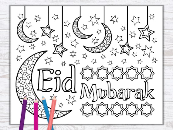 Eid mubarak coloring page ramadan eid activity printable pdf islamic coloring sheet pdf instant download