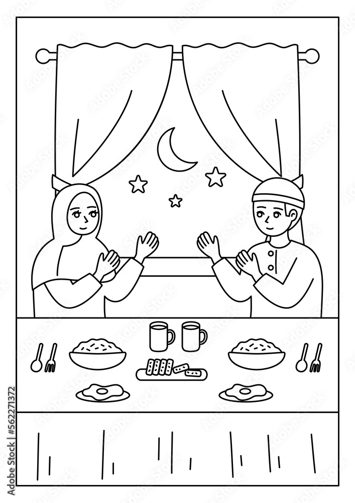 Ramadan activity coloring page for kids vector