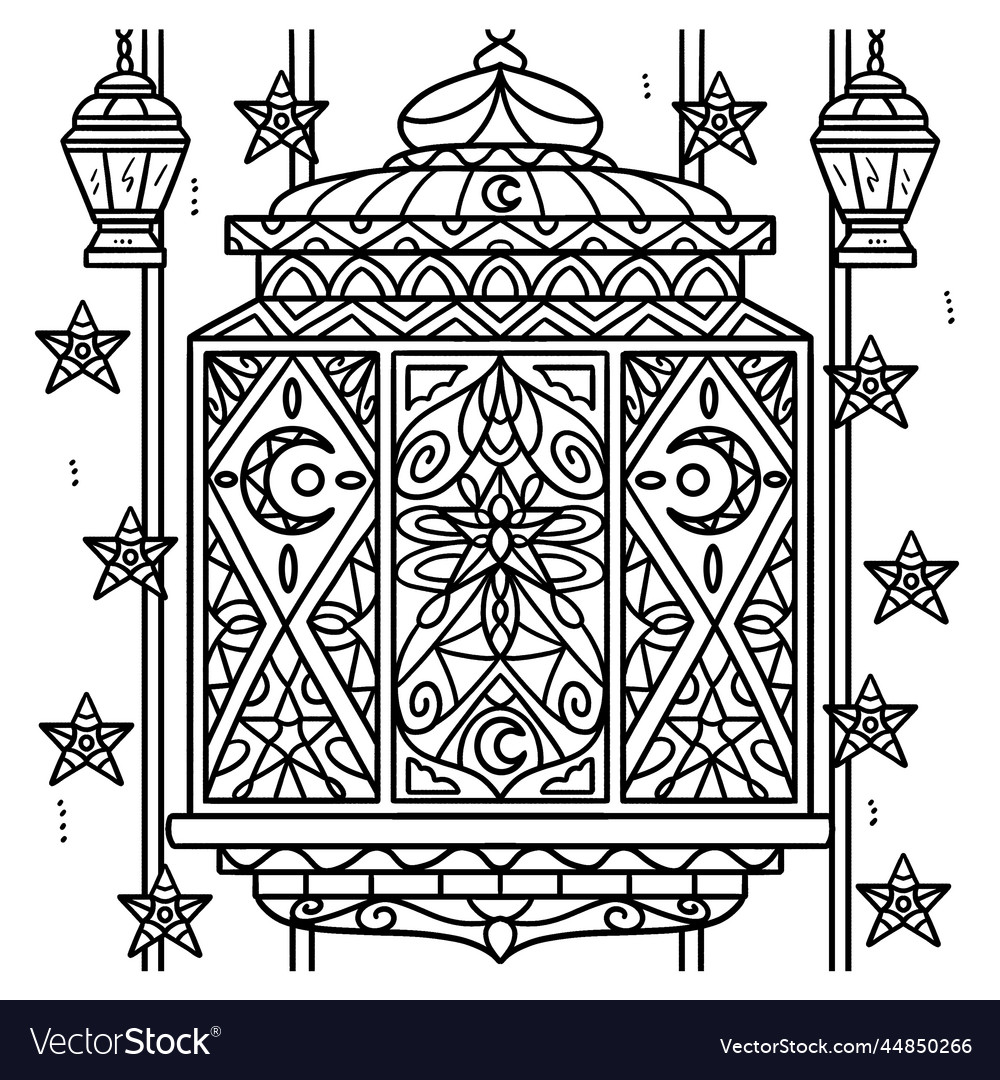 Ramadan lantern mandala coloring page for kids vector image