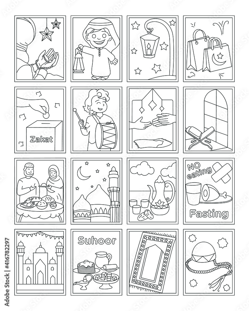 Pack of ramadan coloring pages vector
