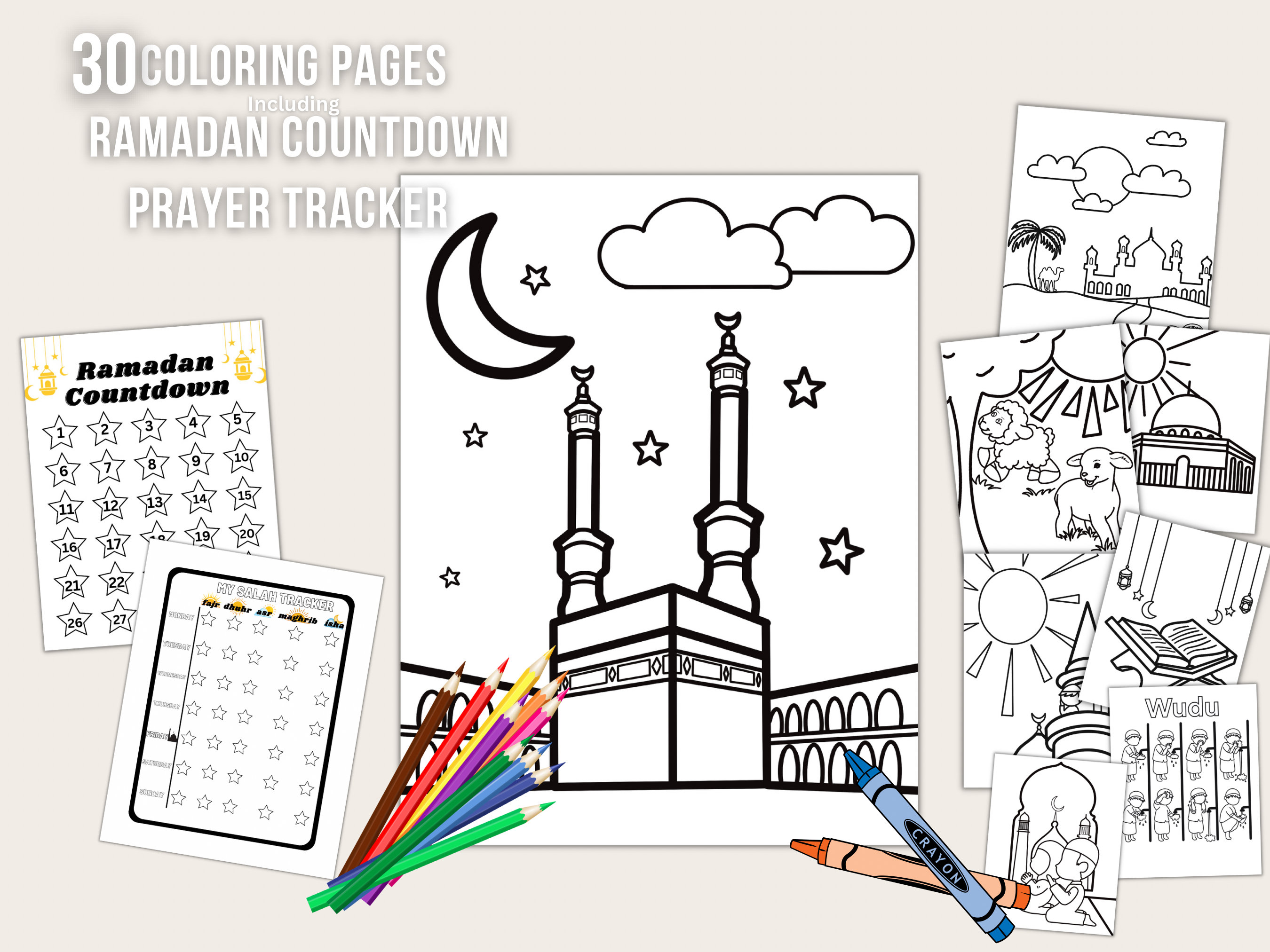 Islamic children coloring pages ramadan and eid themed colouring book ramadan countdown prayer salah tracker learning download now