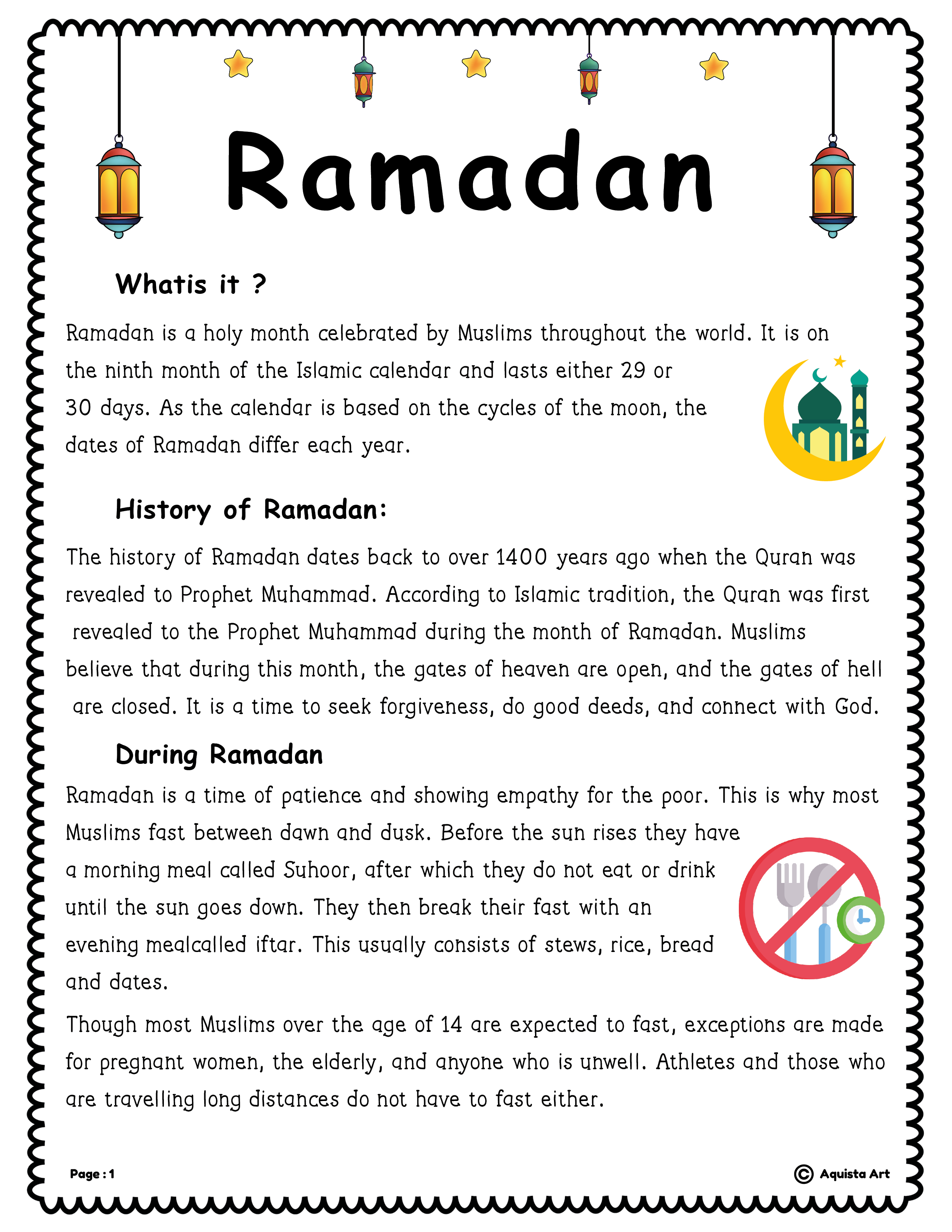 Ramadan reading prehension worksheets made by teachers