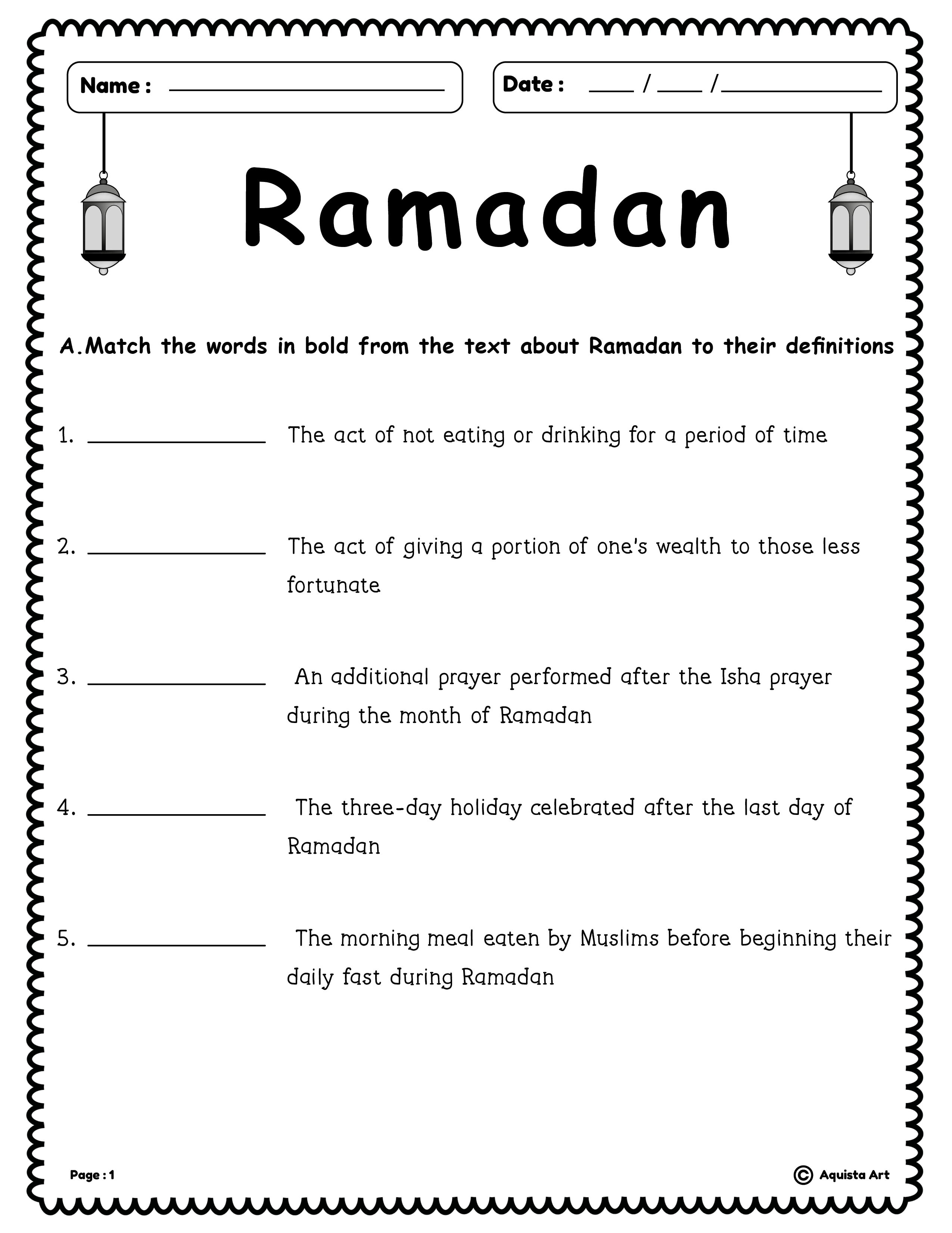 Ramadan reading prehension worksheets made by teachers