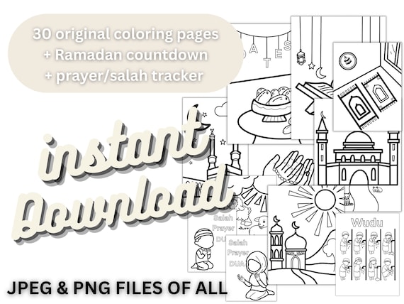 Islamic children coloring pages ramadan and eid themed colouring book ramadan countdown prayer salah tracker learning download now