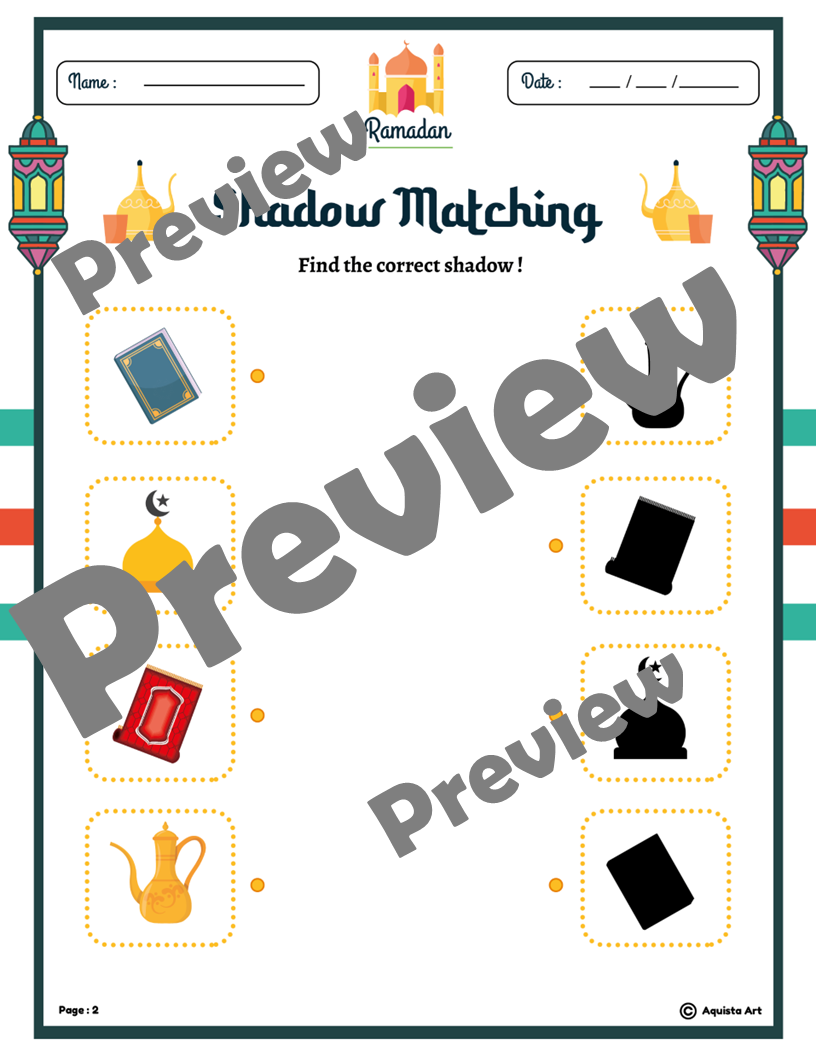 Ramadan shadow matching game worksheets made by teachers