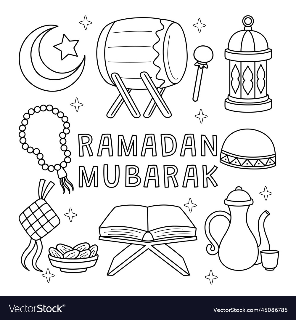 Ramadan mubarak coloring page for kids royalty free vector