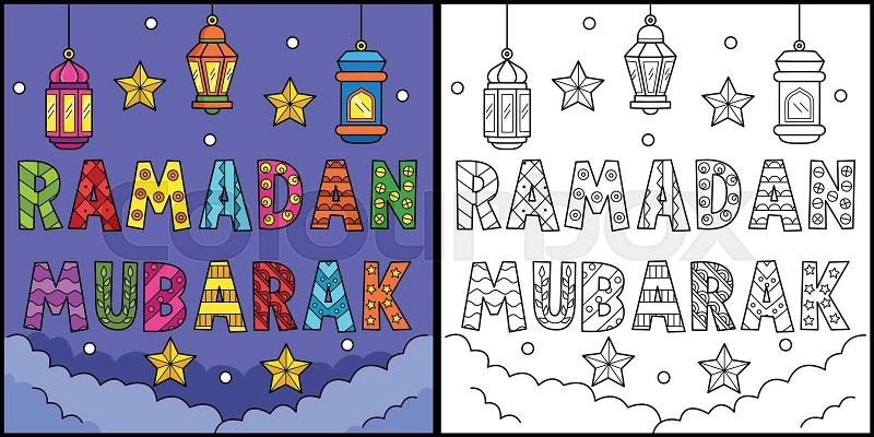 Ramadan mubarak coloring page colored illustration stock vector