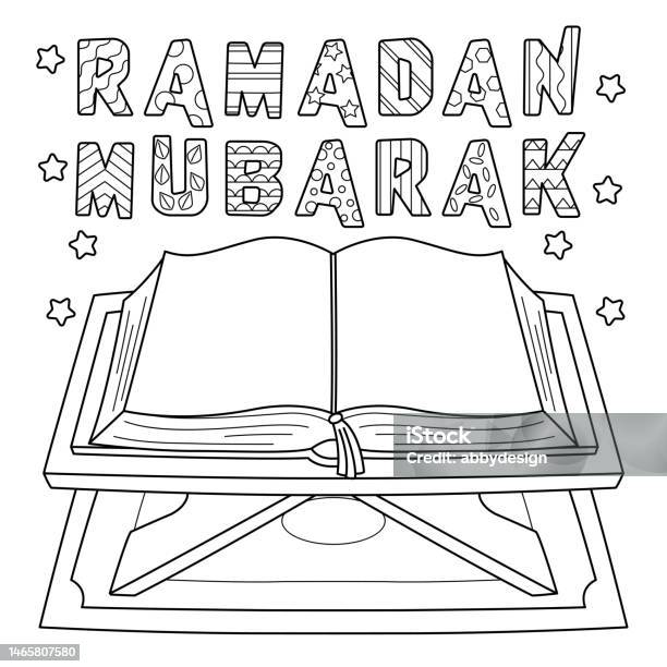 Ramadan mubarak coloring page for kids stock illustration