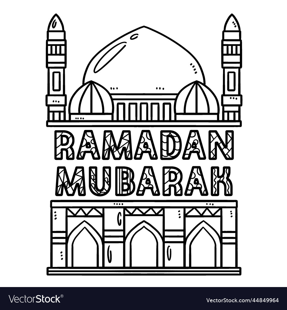 Ramadan mubarak isolated coloring page for kids vector image