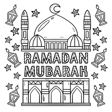 Premium vector ramadan mubarak coloring page for kids