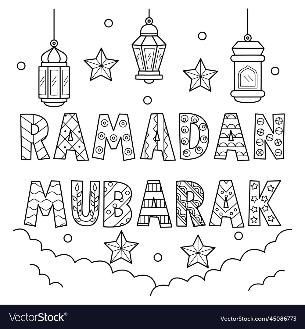 Ramadan mubarak coloring page for kids royalty free vector