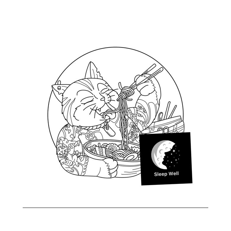 Cat ramen mandala coloring page