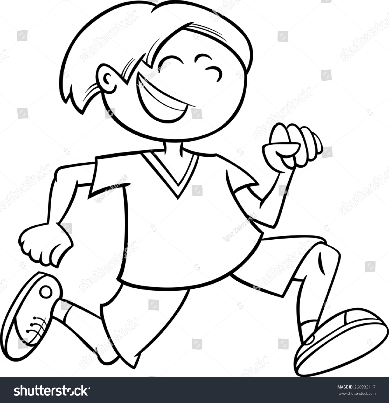 Black white cartoon illustration happy running stock illustration