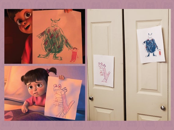 Monsters inc boos drawings of sully mike randall print from home digital download party decoration printables