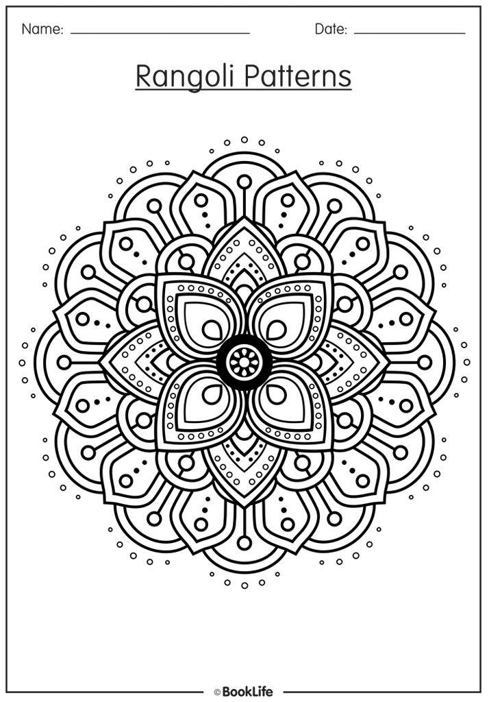 Rangoli pattern activity sheets free