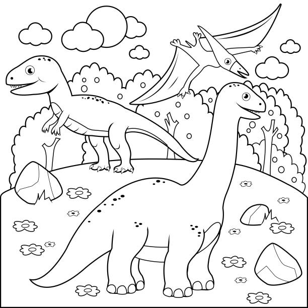 Dinosaur coloring pages stock illustrations royalty