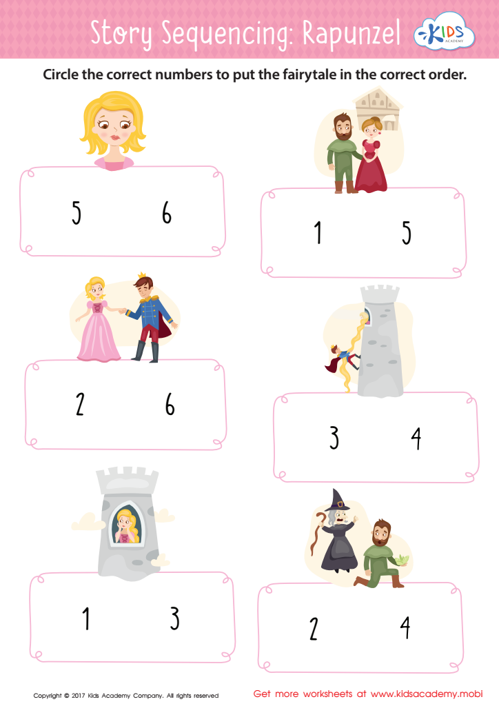 Rapunzel story sequencing worksheet free printable pdf for kids