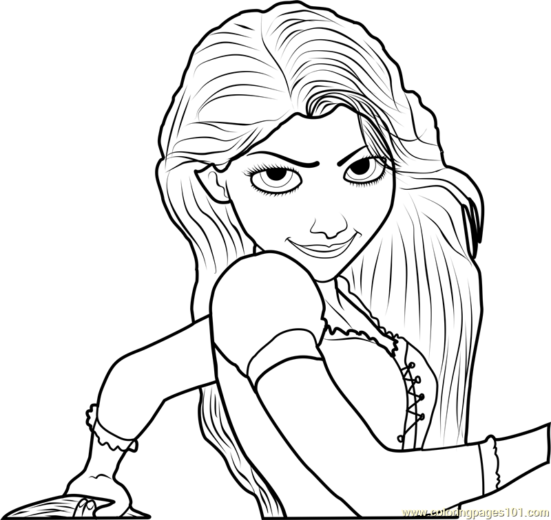 Rapunzel smiling coloring page for kids