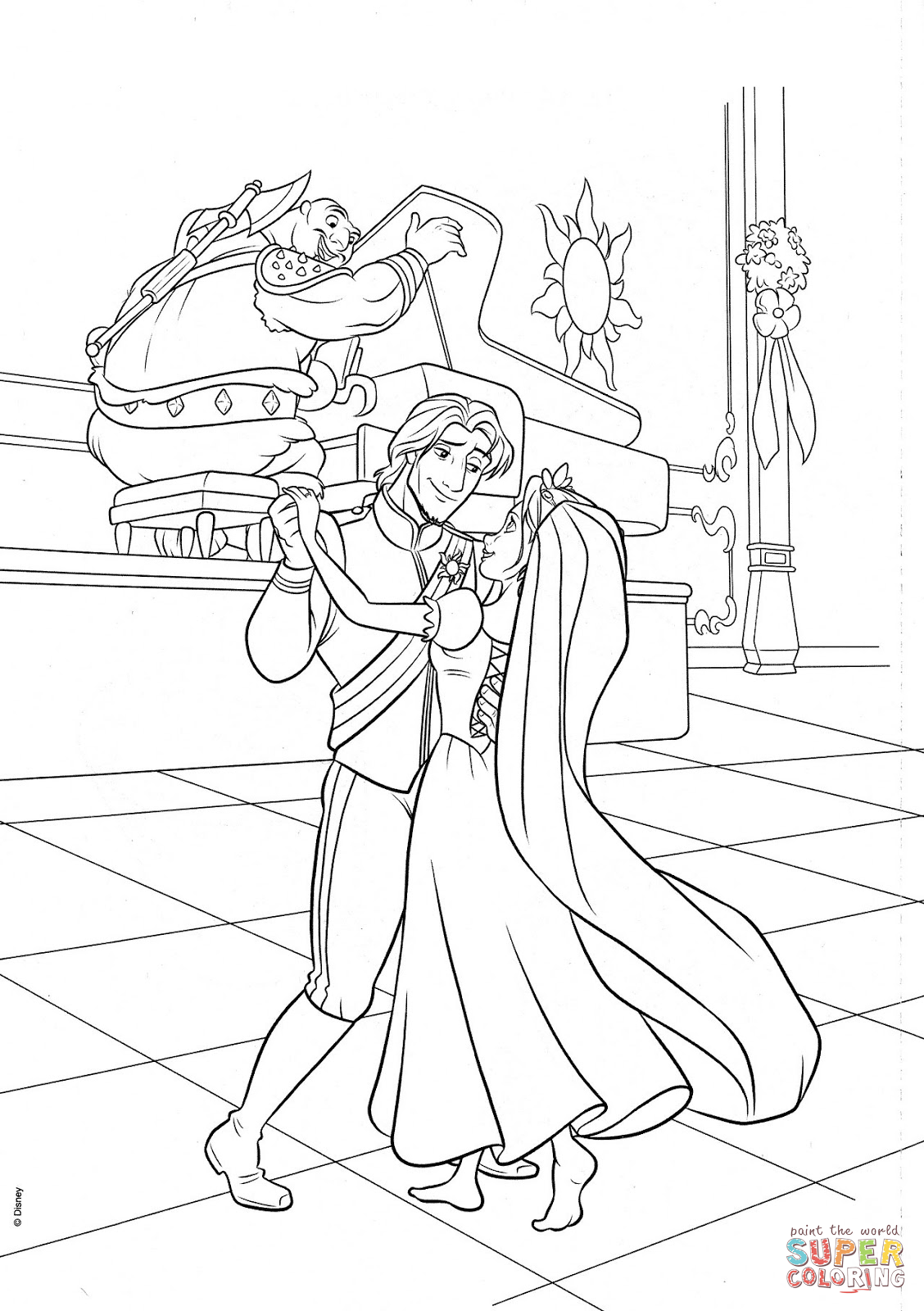 Flynn and rapunzel wedding dance coloring page free printable coloring pages