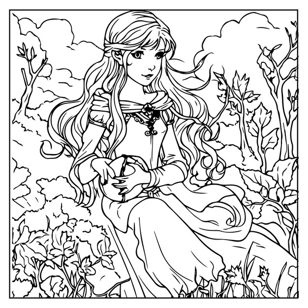 Premium vector rapunzel line art coloring page vector design