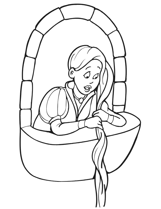 Princess coloring page rapunzel letting down hair