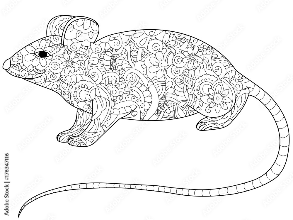 Rat coloring book raster for adults illustration