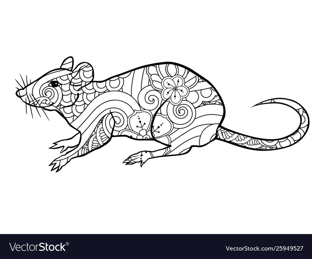 Coloring page with doodle style rat in entangle vector image
