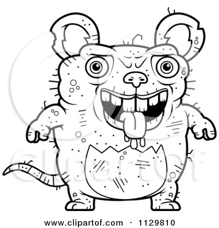 Cartoon clipart of an outlined confused ugly rat