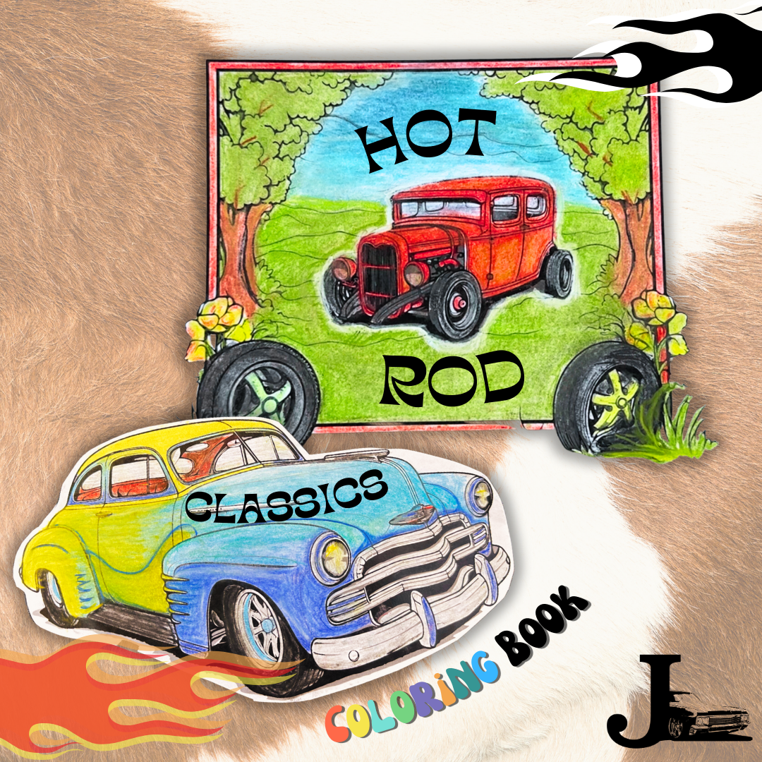 Hot rods and classic cars coloring book â