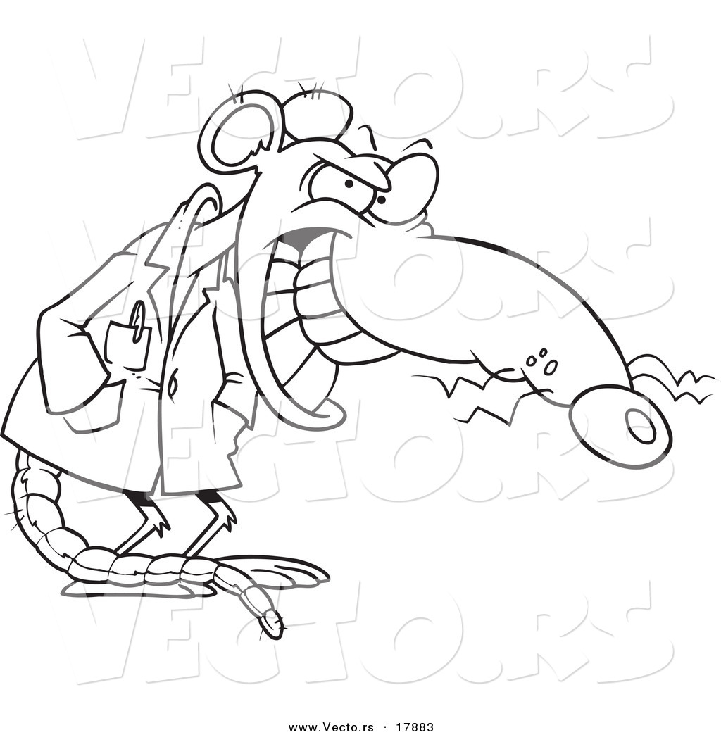 R of a cartoon grinning lab rat
