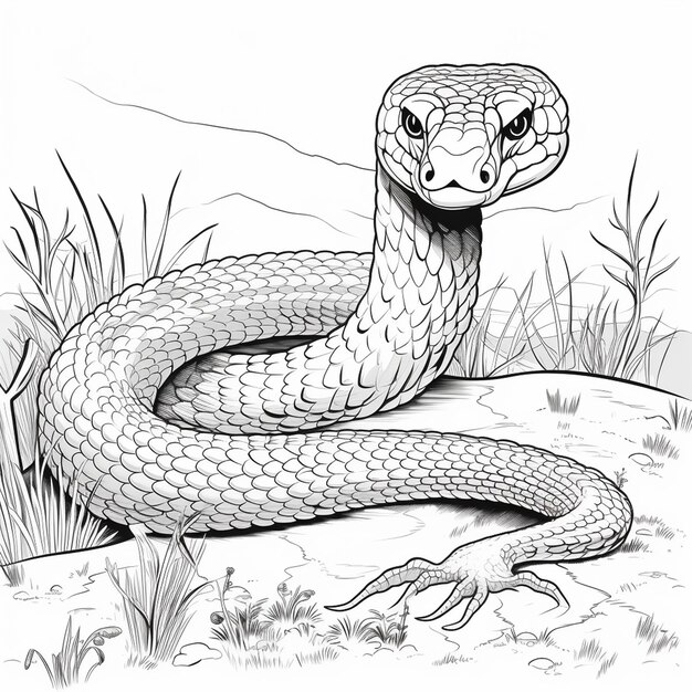 Premium ai image prairie rattlesnake kindergarden art hand drawn cute coloring book kawaii line art