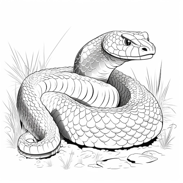 Premium ai image prairie rattlesnake kids activities charm flat coloring book kawaii line art