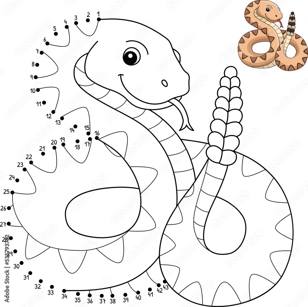 Dot to dot rattlesnake isolated coloring page vector