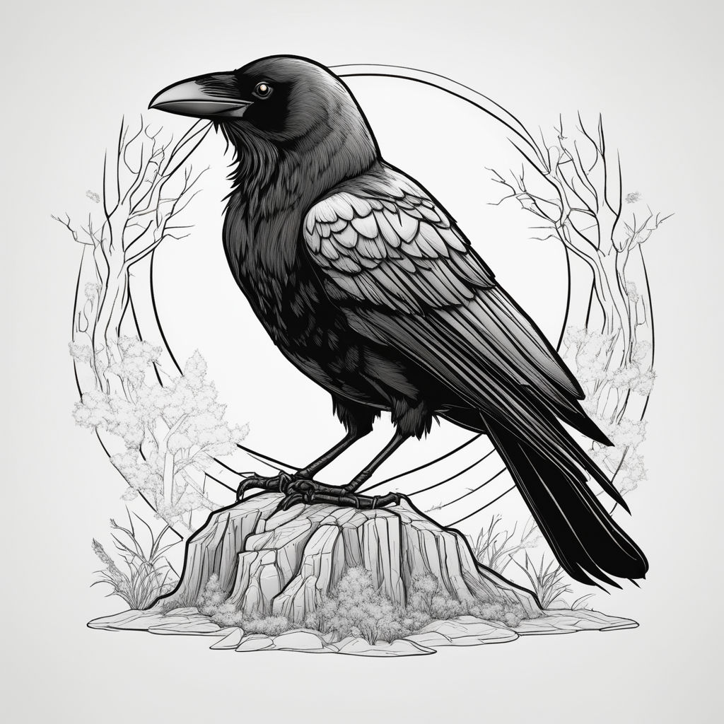 Chrisdelta ink drawing of a raven prompt details ink drawing of a raven