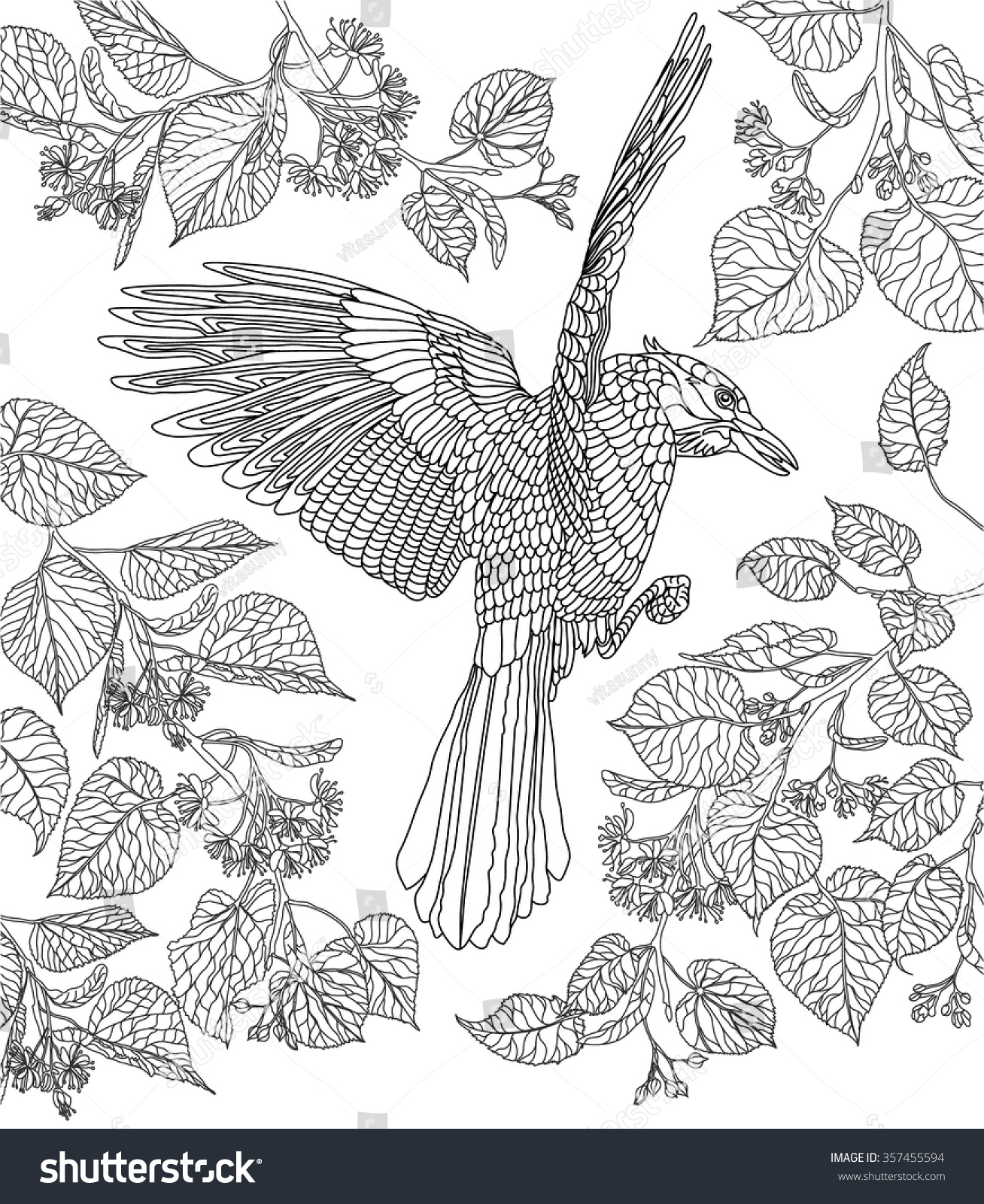 Hand drawn bird crowned raven on stock vector royalty free