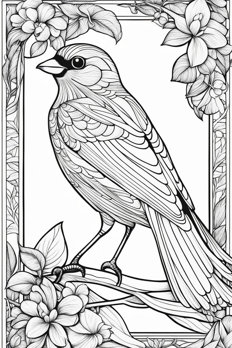Black crow raven pen and ink black and white ornate border