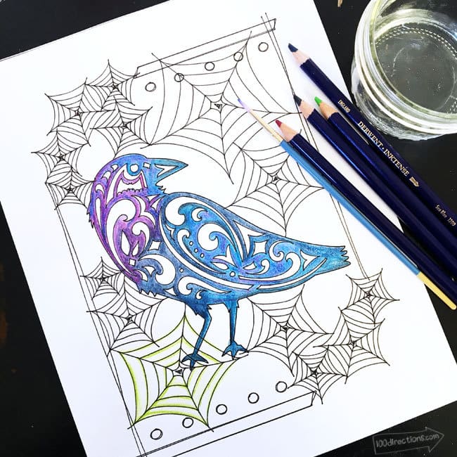 Halloween raven coloring page