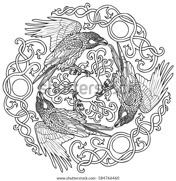 Vector illustration three ravens viking fantasy stock vector royalty free