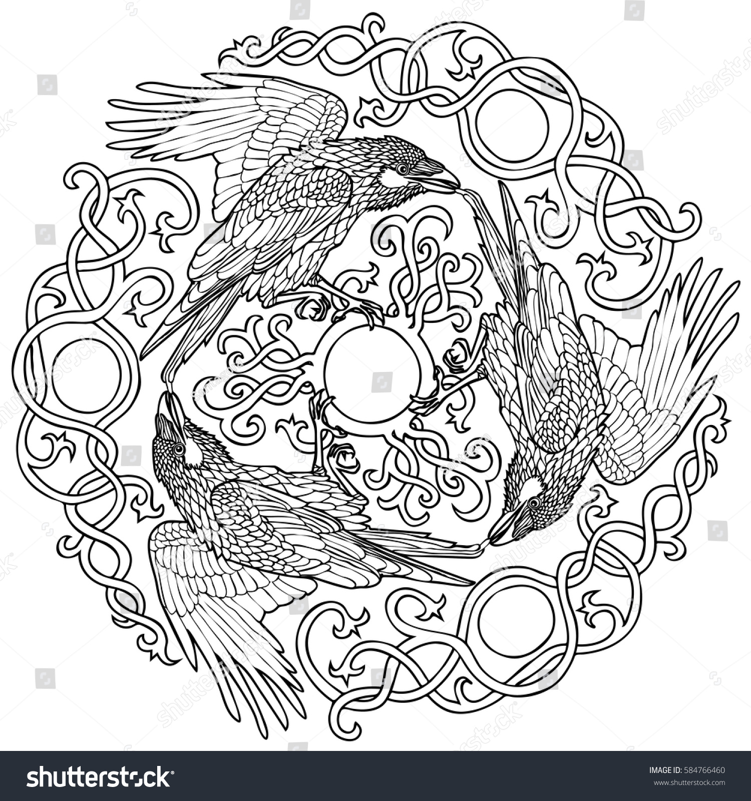 Vector illustration three ravens viking fantasy stock vector royalty free