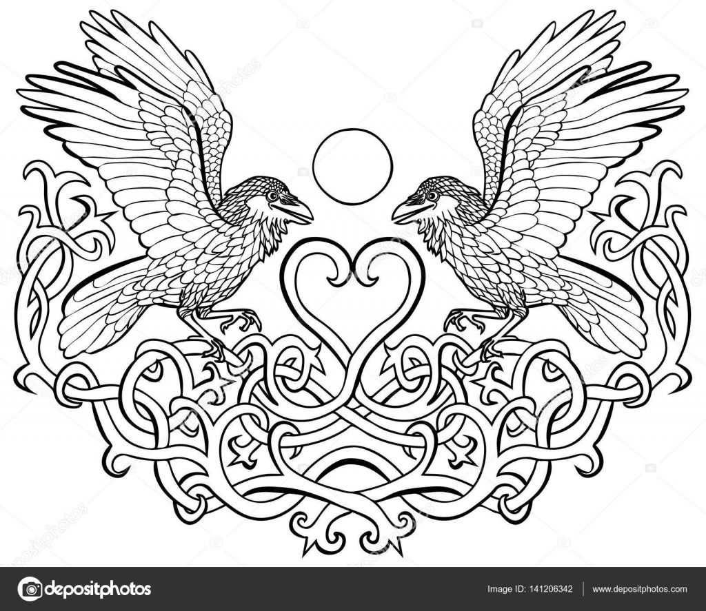Vector illustration of ravens in love celtic ornament black and white stock vector by santagora