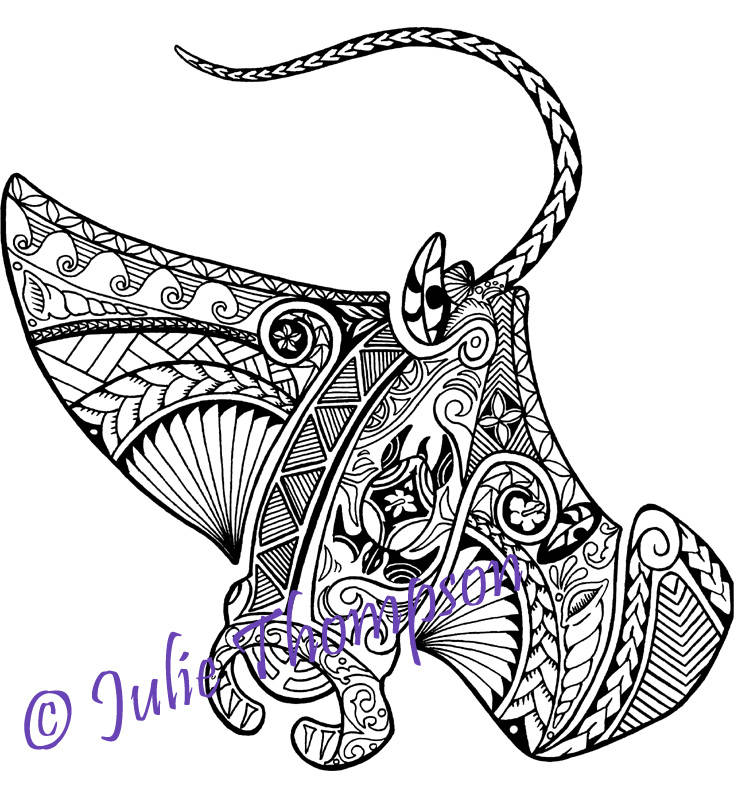 Dibujo de mantarraya polinesia tribal para colorear
