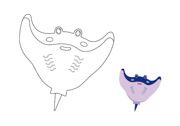 Premium vector childrens coloring page with stingray coloring book with sea animal with example