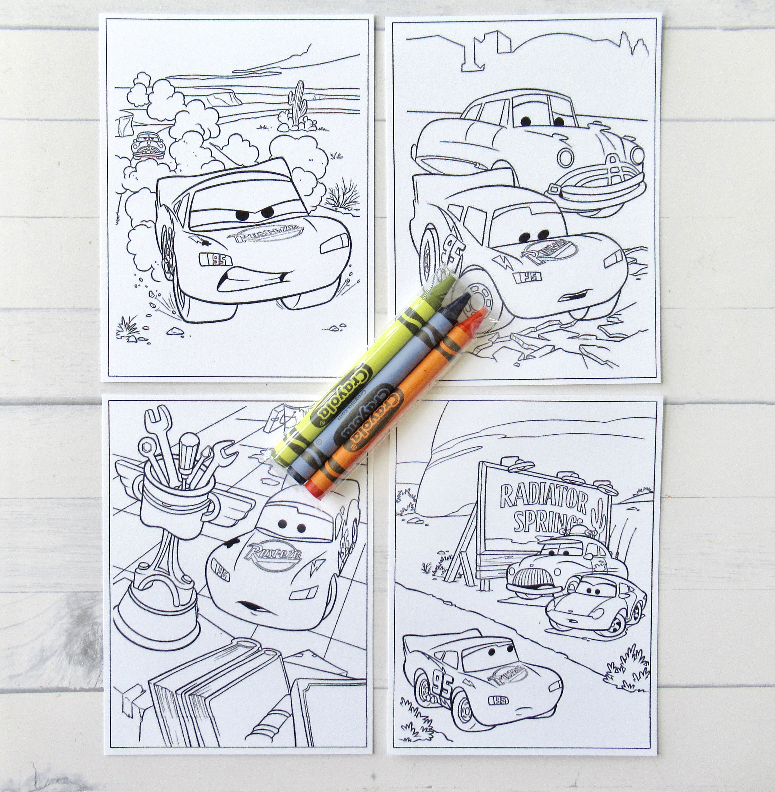 Inspired cars lightning mcqueen mini coloring pages and crayons bag child race cars party favors lightning mcqueen themed party