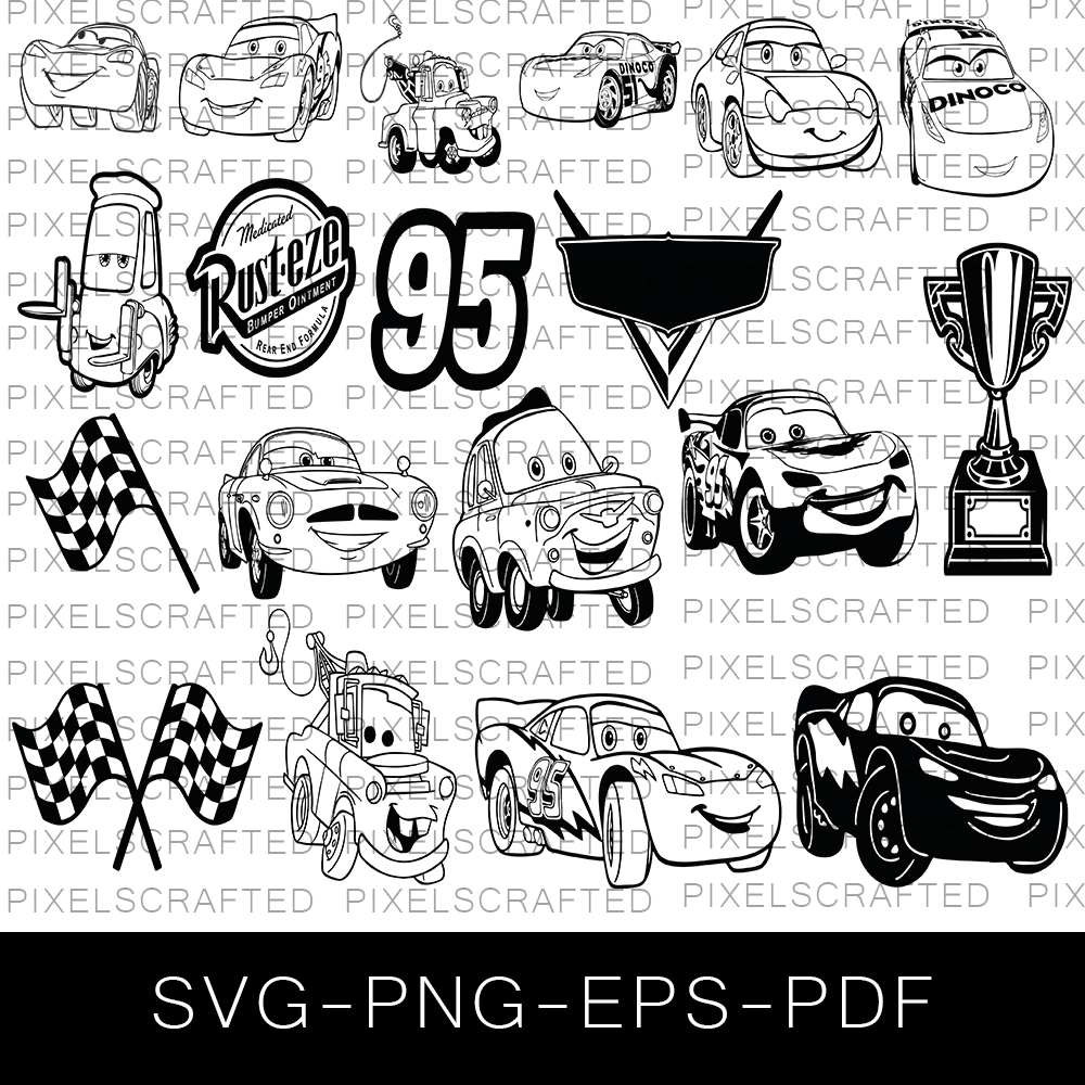 Disney cars sihouette svg bundle lightning mcqueen cut file clipart â