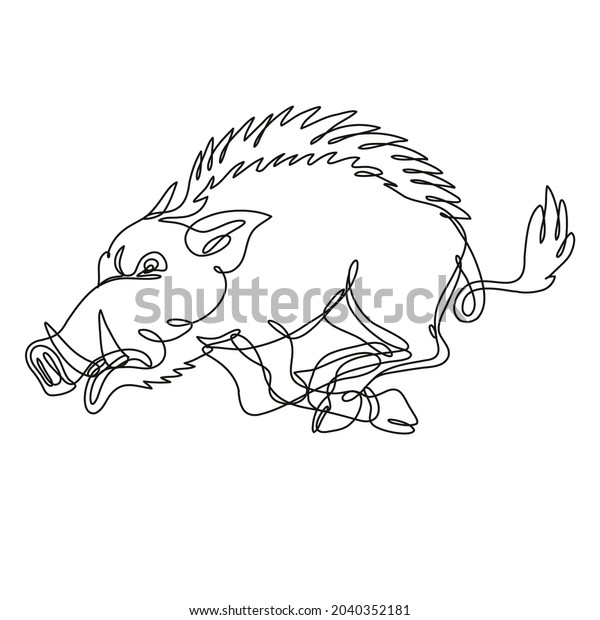 Continuous line drawing illustration razorback wild stock vector royalty free