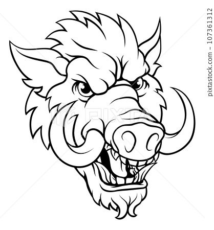 Boar wild hog razorback warthog mascot pig cartoon