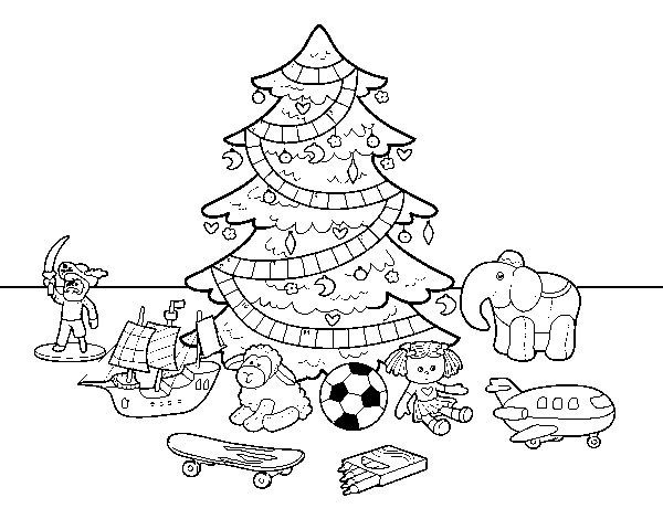 Dibujo de ãrbol de navidad y juguetes para colorear