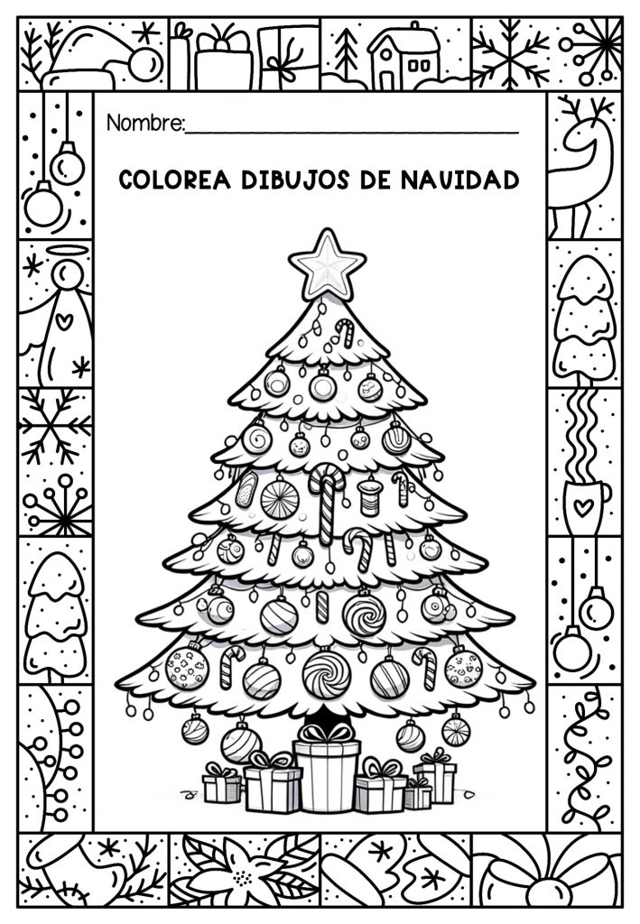 Bonitos dibujos de arbol navideãos para colorear en casa o en clase