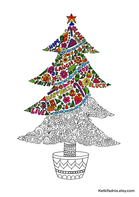 Pãgina para colorear del ãrbol de navidad descarga instantãnea de pdf descarga digital dibujado a mano bricolaje pãgina para colorear